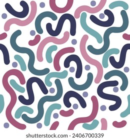Colorful line doodle shape seamless pattern vector. Minimalist style simple childish drawing party celebration decoration.