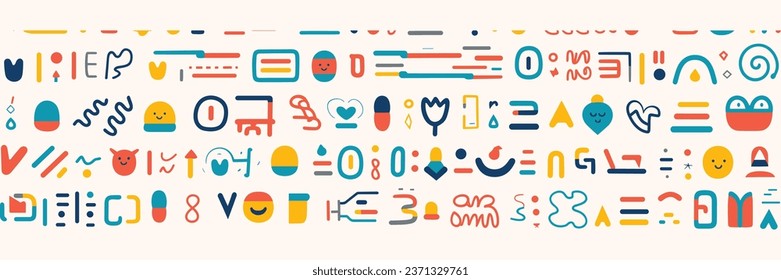 Colorful Line Doodle Shapes in a Creative Minimalist Style, Perfect for Children’s Parties and Celebrations. This Collection Features Basic Shapes and Simple, Upbeat, Childlike Drawings