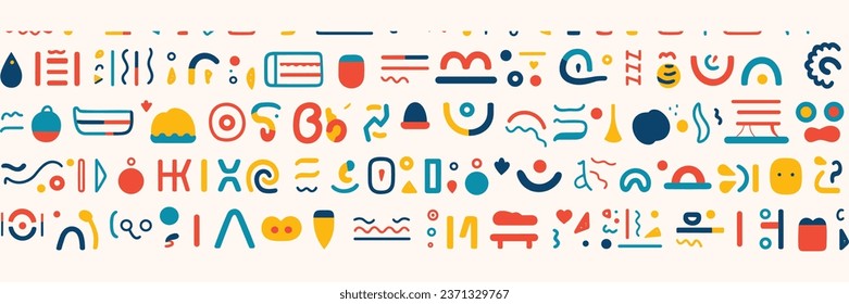 Colorful Line Doodle Shapes in a Creative Minimalist Style, Perfect for Children’s Parties and Celebrations. This Collection Features Basic Shapes and Simple, Upbeat, Childlike Drawings