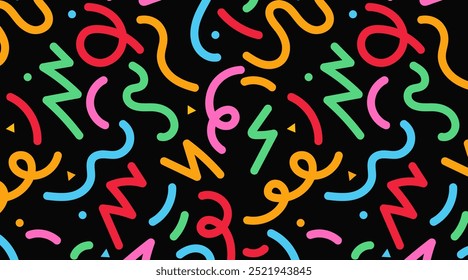 Colorful line drawing doodle seamless pattern. Creative minimalist line draw background  trendy design.