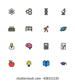 colorful line education and science icon set for web design, user interface (UI), infographic and mobile application (apps)