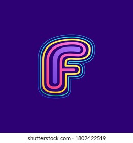 Colorful line F letter logo. This icon made of stroke can be used for a nightlife advertising, cartography art, modem identity, etc.