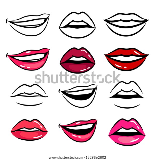 Colorful Line Female Lips Vector Set Stock Vector (Royalty Free) 1329862802