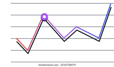Colorful line graph is depicting various data trends, including growth, decline, peak performance, and fluctuation, providing valuable insights into business performance