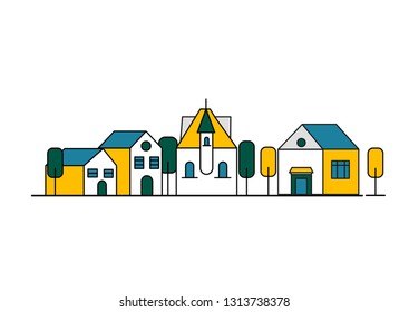 Colorful line houses set. countryside landscape  Estate collection in flat linear style isolated on white vector