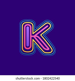 Colorful line K letter logo. This icon made of stroke can be used for a nightlife advertising, cartography art, modem identity, etc.