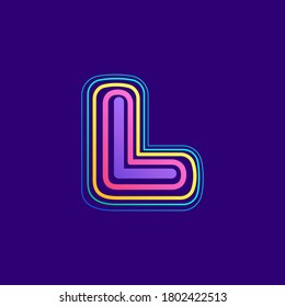 Colorful line L letter logo. This icon made of stroke can be used for a nightlife advertising, cartography art, modem identity, etc.