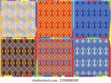 Colorful line lots dense mesh Set of seamless pattern. Vector collection.