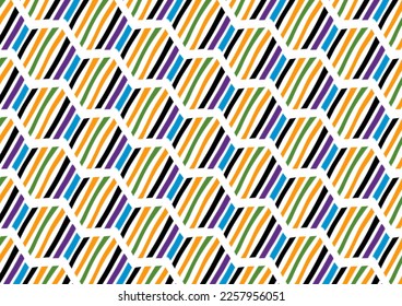 Colorful line on continued hexagon shape, repeat pattern, replete image, design for fabric printing 