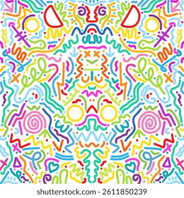 Colorful line pattern of doodle seamless. Playful Line Art Pattern, Abstract Doodle Pattern