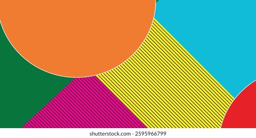 Colorful line poster collection graphic design artwork zigzag paper S initial rainbow bright circle round straight line pattern multicolor interaction trendy modern style

