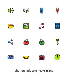 colorful line simple web icon set for web design, user interface (UI), infographic and mobile application (apps)