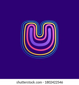 Colorful line U letter logo. This icon made of stroke can be used for a nightlife advertising, cartography art, modem identity, etc.