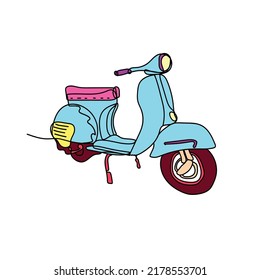 colorful line vector illustration, hand graphic of an Old 1962 scooter