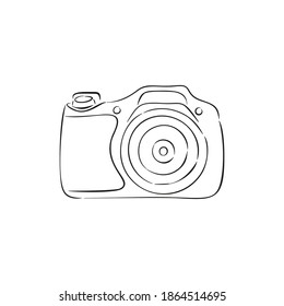 Colorful line vector illustration retro camera. Hand drawn ink vintage cameras with outline. Sketch and cartoon style. Hand drawn.