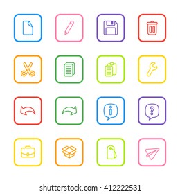 colorful line web icon set with rounded rectangle frame for web design, user interface (UI), infographic and mobile application (apps)