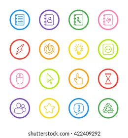 colorful line web icon set with circle frame for web design, user interface (UI), infographic and mobile application (apps)