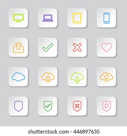 colorful line web icon set on white rounded rectangle button for web design, user interface (UI), infographic and mobile application (apps)