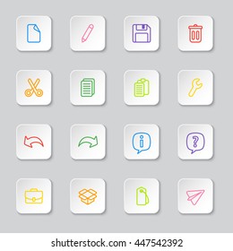 colorful line web icon set on white rounded rectangle button for web design user interface (UI) infographic and mobile application (apps)