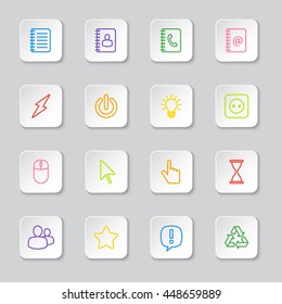 colorful line web icon set on white rounded rectangle button for web design, user interface (UI), infographic and mobile application (apps)