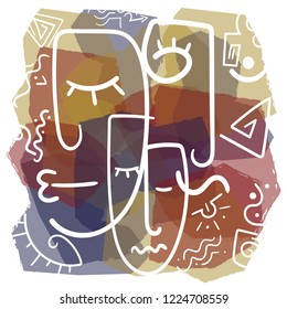 Colorful line work with abstract background and doodles.