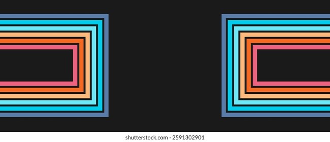 Colorful linear background in 70's style. Retro panel with rainbow stripes. Template for posters, banners, decorative elements and wall art. Design and creativity idea