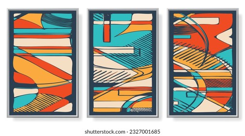 Colorful linear background with different geometric shape elements. Modern graphic pattern illustration template