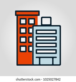 Colorful linear building isolated flat vector icon