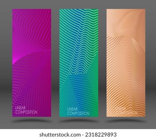 Colorful linear composition. A set of layouts for the design of banners, posters and posters. Template for book covers, brochures, booklets and catalogs. An idea for creative design