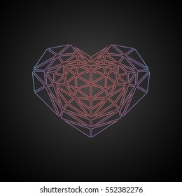 Colorful linear heart. Black background.