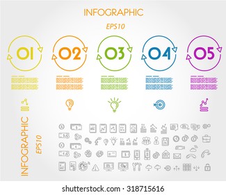 colorful linear infographic five circles. infographic concept.