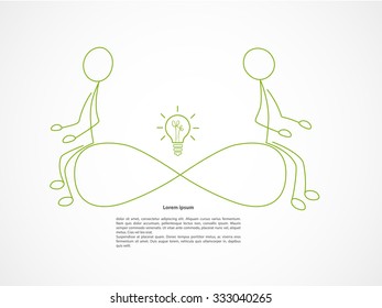 Colorful linear infographic. Infinity concept. Two man sitting on infinity sign.