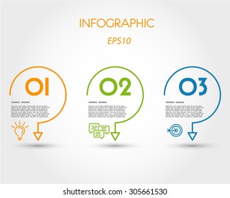 colorful linear infographic three hooks. infographic concept.