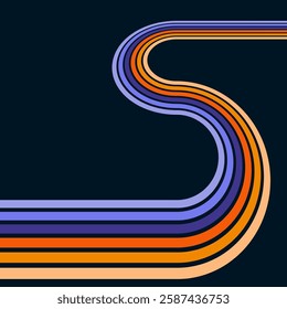 Colorful linear pattern of colored lines on a black background in retro style. Abstract background for creative design
