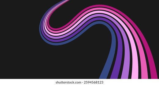 Colorful linear pattern of colored lines on a black background in retro style. Abstract background for creative design