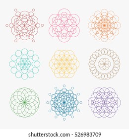Colorful Linear shapes. Circle shapes set. Crystal forms. 
