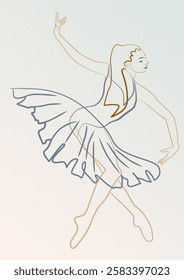 Colorful lineart of an elegant beautiful ballerina or classic dancer