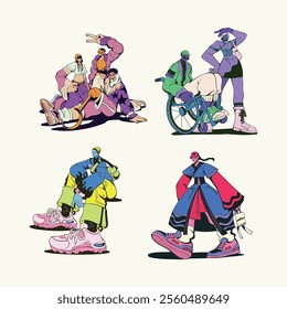 Colorful Lined Fashion Poses in Japan Style