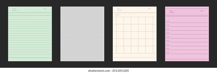 Colorful lined and graph paper set. For planner, schedule, notes, or scrapbook.