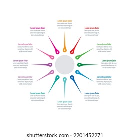 líneas coloridas alrededor de la plantilla informativa de círculo. doce opciones plantilla de infografía. negocio, educación, revista, informe anual, plantilla de información de internet