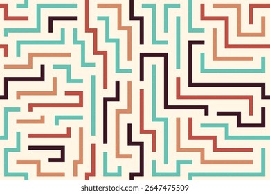 Colorful lines creating a playful maze on an abstract background with geometric flow
