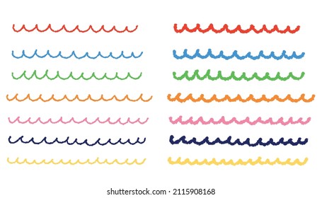Colorful lines drawn with crayons. Vector brush stroke illustration set.