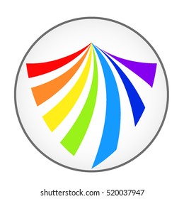 colorful lines forming a shield shape in a gradient grey circle.