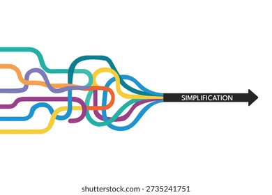 Colorful lines merging into single arrow illustrating process simplification