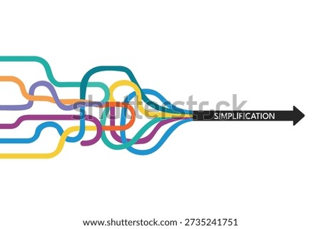 Colorful lines merging into single arrow illustrating process simplification
