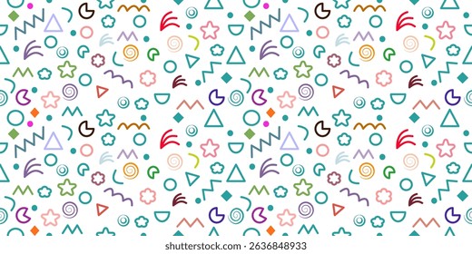 Colorful Lines Patterns, Cute Pattern Backgrounds, Creative Minimalist Art Backgrounds for Kids or Modern Design with Basic Shapes, Simple Party Confetti Textures, Children's Doodle Shape Backgrounds