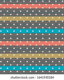 Colorful lines and polka dots background, vector seamless pattern