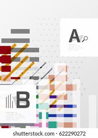Farbige Linien, Rechtecke und Streifen mit optionalen Infografiken, abstrakter Hintergrund