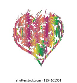 Colorful Lines and Ribbons Heart Vector Illustration. Beautiful Eco Design of Heart. Love Symbol Original Painting. Vivid colors Shape. Perfect for cover, cloth design, stickers, flayers, logos.
