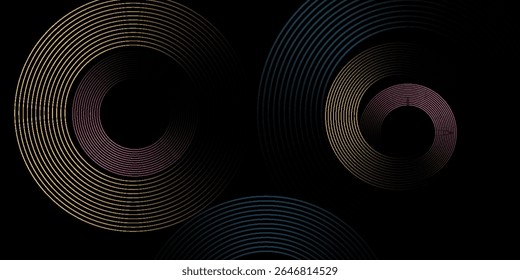 Farbige Linien Techno abstrakten Hintergrund Überlappungsschicht auf dunklem Raum mit Kreisen Effekt Dekoration. Modernes Grafikdesign